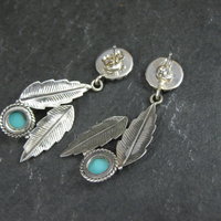 Sterling Silver Floral Feather Earrings Turquoise Glass