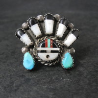 Vintage Southwestern Sterling Silver Inlaid Sunface Ring Size 10