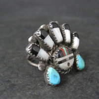 Vintage Southwestern Sterling Silver Inlaid Sunface Ring Size 10