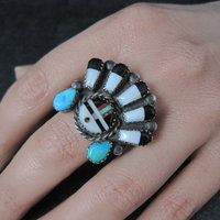 Vintage Southwestern Sterling Silver Inlaid Sunface Ring Size 10