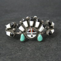 Vintage Southwestern Sterling Inlaid Sunface Cuff Bracelet 6.25"