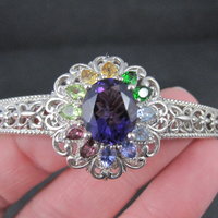 Filigree Gemstone Cuff Bracelet Sterling Silver 6.25" 