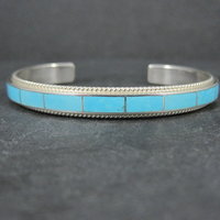 Native American Turquoise Inlay Cuff Bracelet 6 Inches Zuni