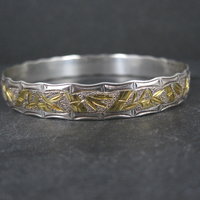 Sterling Silver and 8K Bamboo Bangle Bracelet 7.5 Inches