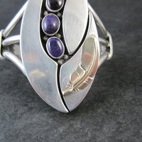Navajo Sugilite Feather Cuff Bracelet Wilbert Cora Vandever 6.25" Sterling Silver & 14K Yellow Gold