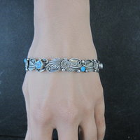 Southwestern Sterling Topaz Turquoise Bangle Bracelet