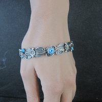 Southwestern Sterling Topaz Turquoise Bangle Bracelet
