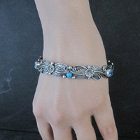 Southwestern Sterling Topaz Turquoise Bangle Bracelet