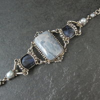 Vintage Sterling Quartz Sodalite Pearl Bracelet Sajen