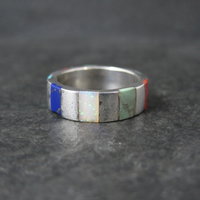 Vintage Inlaid Band Ring Southwestern Sterling Silver Size 7