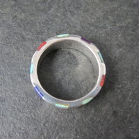 Vintage Inlaid Band Ring Southwestern Sterling Silver Size 7