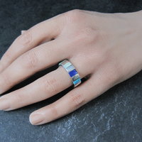 Vintage Inlaid Band Ring Southwestern Sterling Silver Size 7