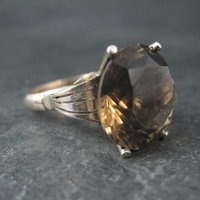 Large Antique Victorian 14K Smoky Quartz Ring Size 7