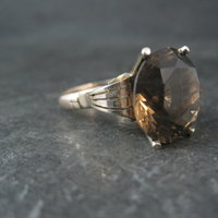 Large Antique Victorian 14K Smoky Quartz Ring Size 7