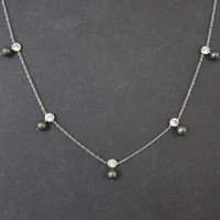Vintage 14K Peacock Pearl CZ Necklace 17 Inches
