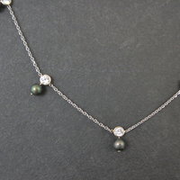 Vintage 14K Peacock Pearl CZ Necklace 17 Inches