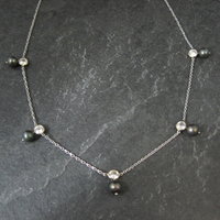 Vintage 14K Peacock Pearl CZ Necklace 17 Inches
