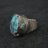 Huge Turquoise Ring Vintage Southwestern Tufa Cast Kewa Jewelry Size 6.5