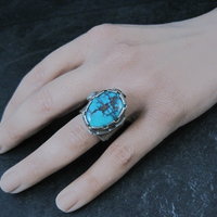 Huge Turquoise Ring Vintage Southwestern Tufa Cast Kewa Jewelry Size 6.5