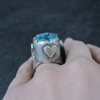 Huge Turquoise Ring Vintage Southwestern Tufa Cast Kewa Jewelry Size 6.5