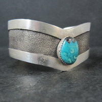 Vintage Navajo Sterling Tufa Turquoise Cuff Bracelet 6.75 Inches