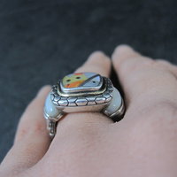 Vintage Sterling 18K Picasso Inlay Ring Size 5.5 Eric Grossbardt