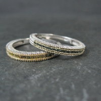 Sterling Silver Green and Yellow Diamond Stacking Rings Size 9 Set of 2 Bands