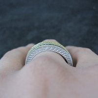 Sterling Silver Green and Yellow Diamond Stacking Rings Size 9 Set of 2 Bands