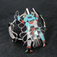 Vintage Zuni Turquoise Coral Inlay Knifewing Cuff Bracelet Annalee Tekala