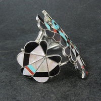 Vintage Zuni Turquoise Coral Inlay Knifewing Cuff Bracelet Annalee Tekala