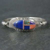 Vintage Navajo Inlaid Feather Bracelet 7 Inches G Howe