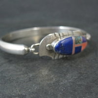 Vintage Navajo Inlaid Feather Bracelet 7 Inches G Howe