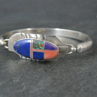 Vintage Navajo Inlaid Feather Bracelet 7 Inches G Howe