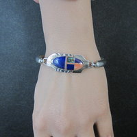 Vintage Navajo Inlaid Feather Bracelet 7 Inches G Howe