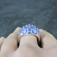 Large 7.50 Carat Tanzanite Cocktail Dome Ring in Sterling Silver Size 10