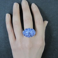 Large 7.50 Carat Tanzanite Cocktail Dome Ring in Sterling Silver Size 10