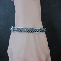 Sterling Silver Black Tourmaline Bangle Bracelet 6.75"