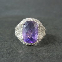 5.50 Carat Amethyst and 3.08 ctw White Zircon Ring in Sterling Silver Size 10