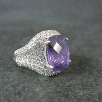 5.50 Carat Amethyst and 3.08 ctw White Zircon Ring in Sterling Silver Size 10
