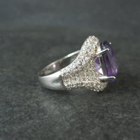 5.50 Carat Amethyst and 3.08 ctw White Zircon Ring in Sterling Silver Size 10