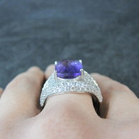 5.50 Carat Amethyst and 3.08 ctw White Zircon Ring in Sterling Silver Size 10