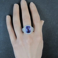 5.50 Carat Amethyst and 3.08 ctw White Zircon Ring in Sterling Silver Size 10