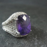 5.50 Carat Amethyst and 3.08 ctw White Zircon Ring in Sterling Silver Size 10