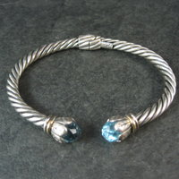 Sterling Silver & 18K Yellow Gold Bangle Bracelet Faceted Topaz Briolettes 6.75"