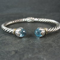 Sterling Silver & 18K Yellow Gold Bangle Bracelet Faceted Topaz Briolettes 6.75"