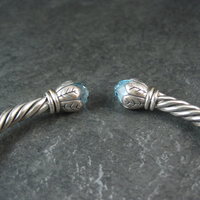 Sterling Silver & 18K Yellow Gold Bangle Bracelet Faceted Topaz Briolettes 6.75"