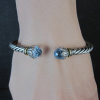 Sterling Silver & 18K Yellow Gold Bangle Bracelet Faceted Topaz Briolettes 6.75"