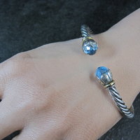 Sterling Silver & 18K Yellow Gold Bangle Bracelet Faceted Topaz Briolettes 6.75"