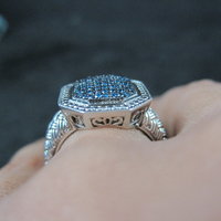 Estate Blue Diamond Ring Size 6 Sterling Silver .35 Carat Cocktail Ring