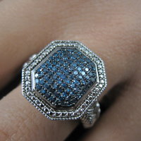 Estate Blue Diamond Ring Size 6 Sterling Silver .35 Carat Cocktail Ring